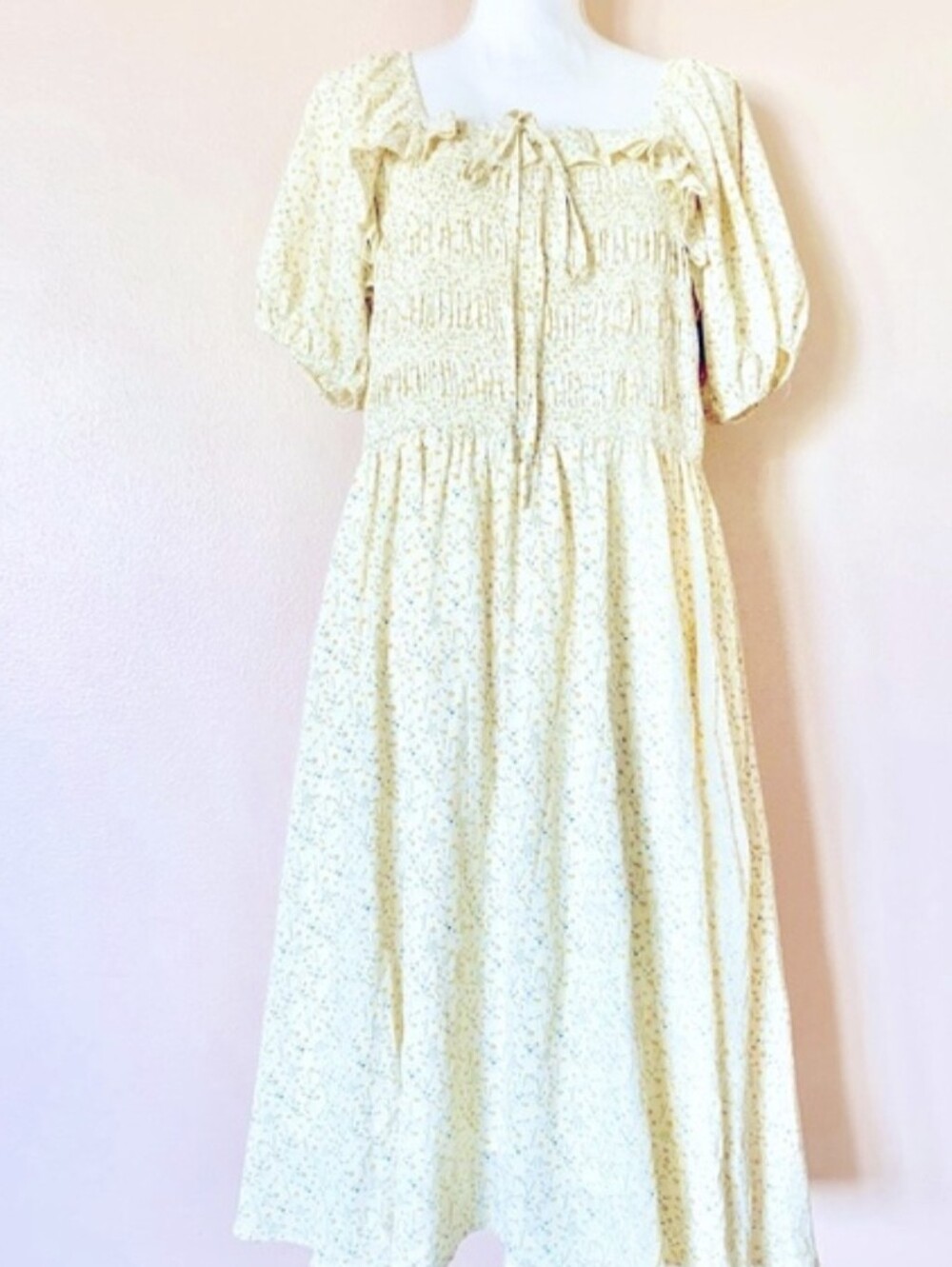 Ivy City Co White & Yellow Floral Smocked Midi Dress.